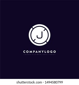 abstract circle J logo letter isolated on purple background technology symbol