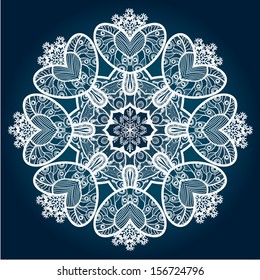 Abstract circle lace. The lace for decoration.Winter theme,holidays.Template frame design for card.Lace Doily.Used for packaging, invitations