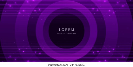 Abstract circle layer shape purple on dark purple background with lighting effect sparkle. Technology style. Vector illustrartion 