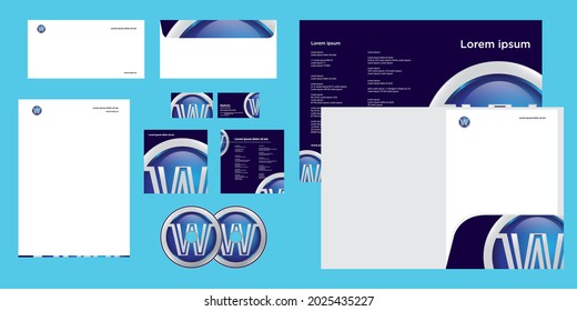 Abstract Circle Letter W 3D Modern Corporate Business Identity Stationary