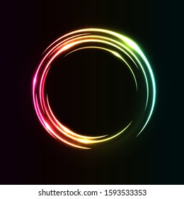 Abstract Circle Light Effect Colorful Rainbow on ring frame vector illuminated