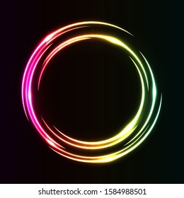 Abstract Circle Light Effect Rainbow on ring frame vector illuminated