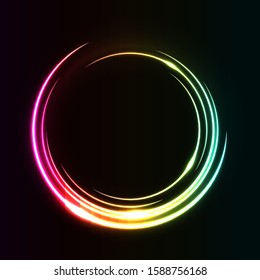 Abstract Circle Light Effect Rainbow on ring frame vector illuminated