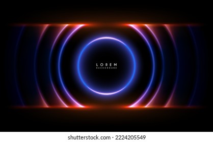 Abstract circle light rings on black background