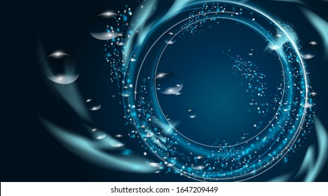 Circulo abstracto, efectos de iluminación sobre el fondo azul oscuro