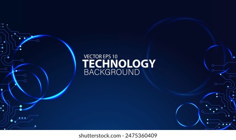Abstract circle and line on blue backgrounds for technology, digital technology, nanotech, modern tech, futuristic, and hi-tech. Vector Illustration