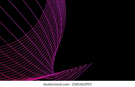 Abstract circle line pattern round frame colorful purple red light isolated on black background. Vector illustration in digital, technology, modern, science concept.