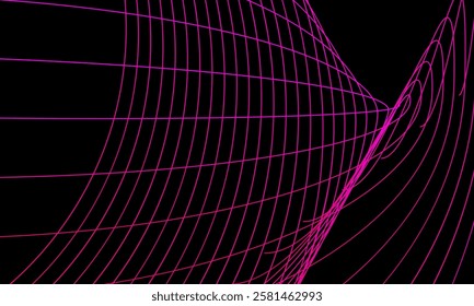 Abstract circle line pattern round frame colorful purple red light isolated on black background. Vector illustration in digital, technology, modern, science concept.
