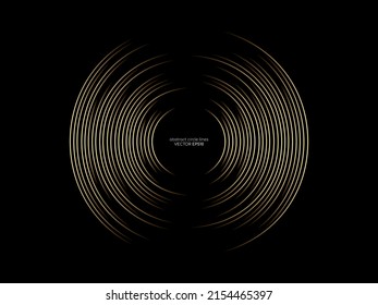 Abstract Circle Line Pattern Spin Gold Light Isolated On Black Background In The Concept Of Music, Technology, Digital