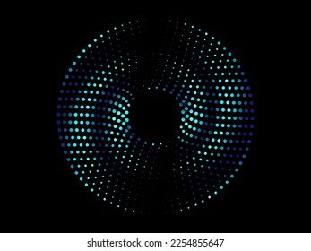 Resumen del patrón de línea circular girando luz verde azul aislado sobre fondo negro en el concepto de música, tecnología, digital, IA