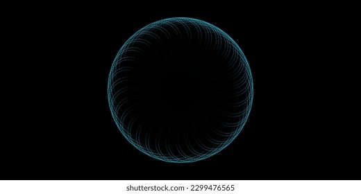 Abstract circle line pattern spin blue green light isolated on black background in the concept of music, technology, digital, AI