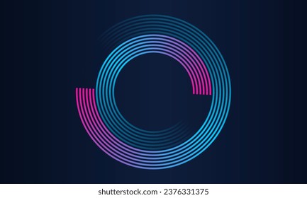 Abstract circle line pattern spin blue pink light isolated on black background in the concept of music, technology, digital

