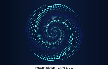 Abstract circle line pattern spin blue green dotted light isolated on black background in the concept of AI, science, technology, digital, music