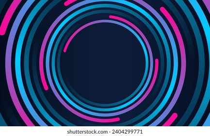 Abstract circle line pattern spin blue pink light isolated on black background in the concept of Artificial intelligence, gaming, music, technology,