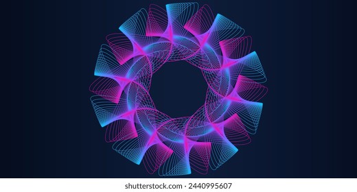 Abstract circle line pattern spin blue pink light isolated on black background in the concept of music, technology, digital