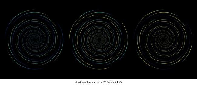 Abstract circle line pattern spin blue green light isolated on black background in the concept of music, technology, digital