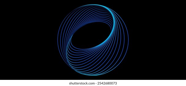 Padrão de linha de círculo abstrato girar luz verde azul isolada no fundo preto no conceito de música, ciência, tecnologia Ai, bandeira futurista digital
