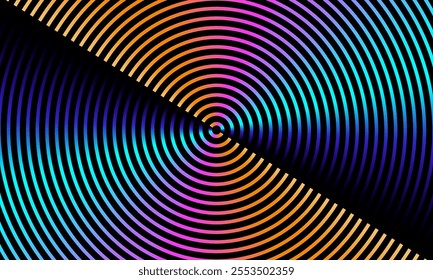 Abstract circle line pattern spin neon light isolated on black background in the concept of music, technology, digital. Equalizer Neon gradient. Vector