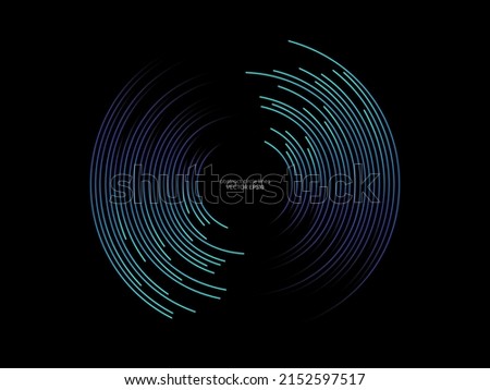 Abstract circle line pattern spin blue green light isolated on black background in the concept of music, technology, digital