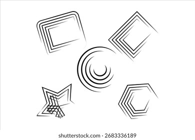 Círculo Abstrato com Linhas e Conjunto de Pincel de Arte