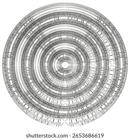 Abstract circle lines. Concentric geometric pattern. Chaotic Vector design. Soundwave graphic element. EPS 10.