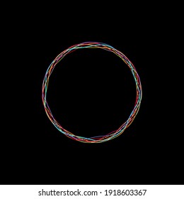 Abstract Circle Lines Frame. Colorful Circular Wires O Letter isolated on Black Background. Flat Vector Illustration Design Template Elements.