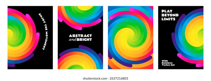 Abstract Circle Lines with a Gradient. Vector Color Pattern on a Black Background. Swirls and Spiral Gradient Elements.