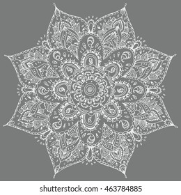 The abstract circle of the lines. Mandala. Line art. Black and white drawing by hand. Circle of ornaments. Zentangl. Doodle. Tattoo. India. Buddhism.