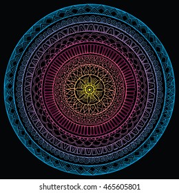The abstract circle of the lines. Mandala. Line art. Black and white drawing by hand. Circle of ornaments. Zentangl. Doodle. Tattoo. India. Buddhism.