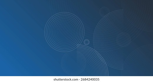 Abstractas líneas circulares sobre fondo azul. Diseño geométrico del arte de la línea de la raya para el cartel, folleto, cubierta, Sitio web, Anuncio