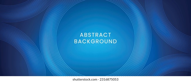Líneas redondeadas abstractas sobre fondo azul oscuro. Diseño de líneas de rayas geométricas. Líneas azules brillantes modernas. Concepto de tecnología futurista. Cartel, portada, banner, folleto, sitio web