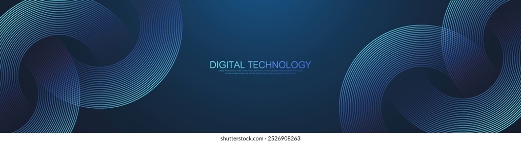 Abstractas líneas circulares sobre fondo azul oscuro. Diseño geométrico del arte de la línea de la raya para el cartel, folleto, cubierta, Sitio web, cabecera, Anuncio del Web, presentación.