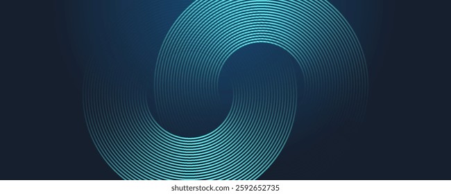 Abstract circle lines on dark blue background. Geometric stripe line art design for poster, brochure, cover, website, header, web banner
