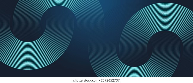 Abstract circle lines on dark blue background. Geometric stripe line art design for poster, brochure, cover, website, header, web banner