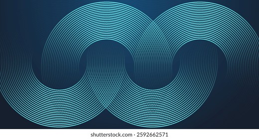 Abstract circle lines on dark blue background. Geometric stripe line art design for poster, brochure, cover, website, header, web banner