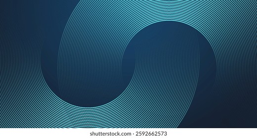 Abstract circle lines on dark blue background. Geometric stripe line art design for poster, brochure, cover, website, header, web banner