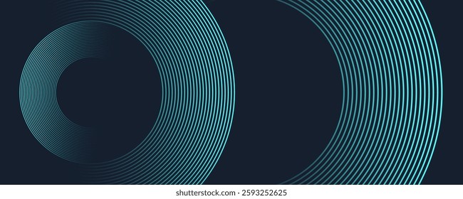 Abstract circle lines on dark blue background. Geometric stripe line art design for poster, brochure, cover, website, header, web banner, presentation.