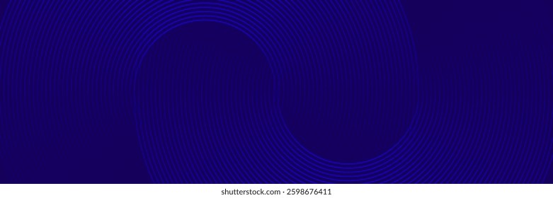 Abstract circle lines on dark blue background. Geometric stripe line art design for poster, brochure, cover, website, header, web banner
