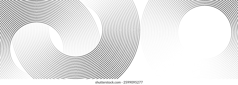 Abstract circle lines on dark blue background. Geometric stripe line art design for poster, brochure, cover, website, header, web banner