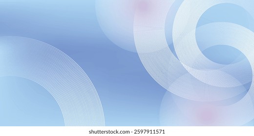 Abstract circle lines on light blue modern background. Geometric stripe line art design for poster, brochure, cover, website, header, web banner, presentation