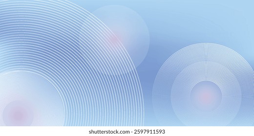Abstract circle lines on light blue modern background. Geometric stripe line art design for poster, brochure, cover, website, header, web banner, presentation