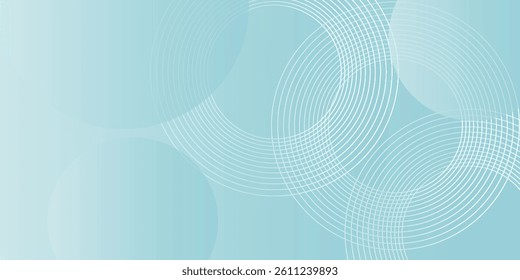Abstract circle lines on light blue background. Geometric stripe line art design for poster, brochure, cover, website, header, web banner, presentation.