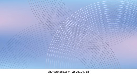 Linhas de círculo abstratas em fundo azul claro. Projeto de arte de linha de faixa geométrica para cartaz, brochura, capa, site, cabeçalho, banner web, apresentação. vetor moderno.