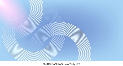 Abstract circle lines on light blue background. Geometric stripe line art design for poster, brochure, cover, website, header, web banner, presentation.
