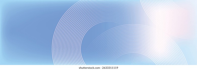 Linhas de círculo abstratas em fundo azul claro. Projeto de arte de linha de faixa geométrica para cartaz, brochura, capa, site, cabeçalho, banner da web, apresentação.