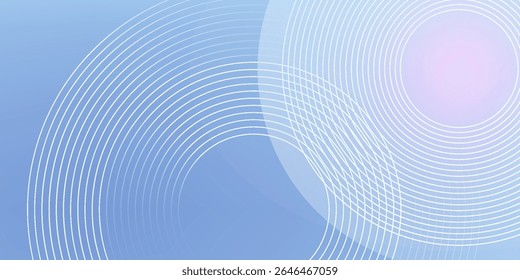 Abstract circle lines on light blue background. Geometric stripe line art design for poster, brochure, cover, website, header, web banner, presentation.