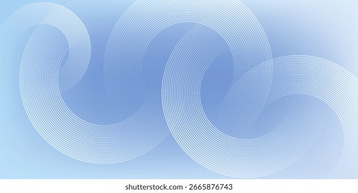 Abstractas líneas circulares sobre fondo azul claro. Diseño geométrico del arte de la línea de la raya para el cartel, folleto, cubierta, Sitio web, cabecera, Anuncio del Web, presentación.