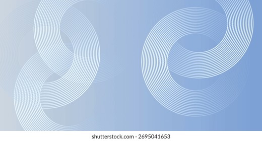  Abstract circle lines on light blue background. Geometric stripe line art design for poster, brochure, cover, website, header, web banner, presentation.
