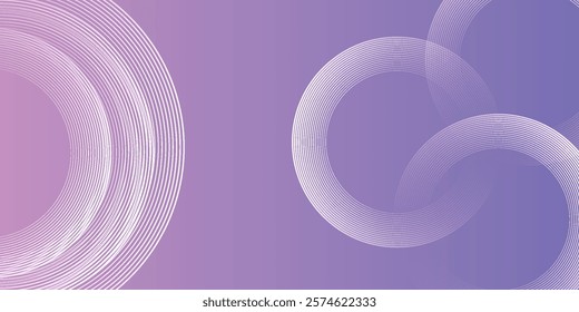 Abstract circle lines on pink and purple background. Geometric stripe line art design for poster, brochure, cover, website, header, web banner, presentation.