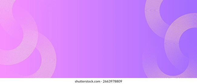 Linhas de círculo abstratas em fundo rosa e roxo. Projeto de arte de linha de faixa geométrica para cartaz, brochura, capa, site, cabeçalho, banner da web, apresentação.